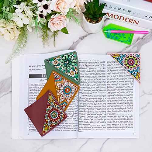 4 pcs Diamond Painting Bookmarks, DIY Diamond Art Kits for Adults, Book Corner - Protecting Bookmark Craft Supplies Kits for Book Lovers(Mandala)