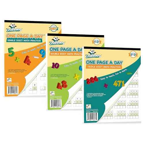 Channie¡¯s One Page A Day Single, Double & Triple Digit Math Worksheets for Pre-K to 3rd Grade Kids, Addition & Subtraction Workbook, Easy Tear-Off Pages, 3 Pack for Daily Practice