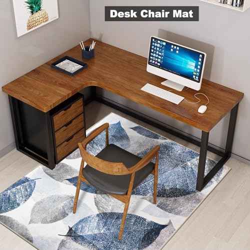 Office Chair Mat for Hardwood Floor & Low-Pile Carpet,60¡°*48¡±Highly Premium Quality Under Desk Mat, Desk Chair Mat for Carpet - 3.86lbs Anti-Slip Carpet Chair Mats Blue Leaf
