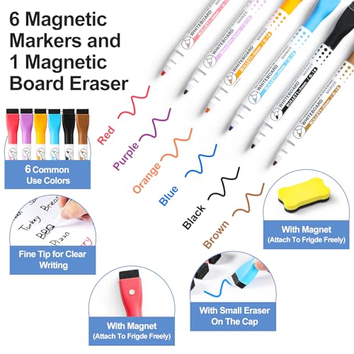 4 PACK Magnetic Dry Erase Board Sheet for Fridge, 12"x8" Erasable Refrigerator WhiteBoard w/ 6 Markers & 1 Eraser- Smooth and Flexible Small Magnet Blank Notepad for Home Kitchen Organizer and Planner