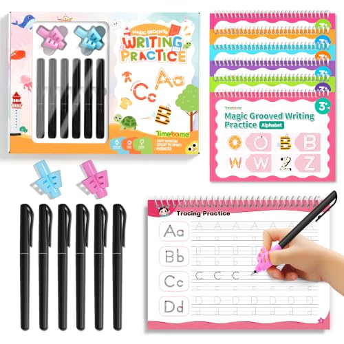 Kids Learning Practice Book Set with Reusable Magic Ink & Grooved Guides