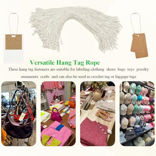 SATONBEYI 200Pcs 1.5mm Beige Waxed Cotton Hang Tag Fasteners, 7.5" Loop Lock Pins