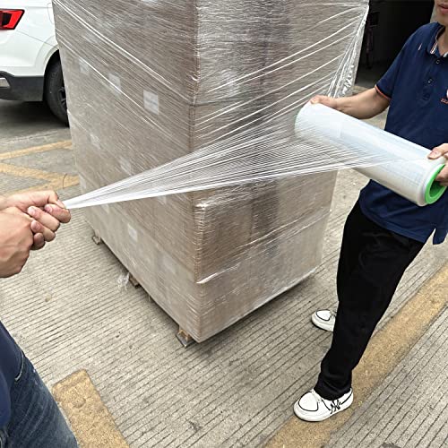 2-Pack Clear Stretch Wrap 18" x 1000 Feet 80 Gauge Industrial Strength with Plastic Handle, Plastic Pallet Supplies Durable Self-Adhering for Packing, Moving, Heavy Duty Shrink Film Rolls