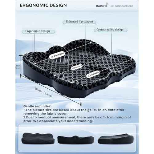 Enlarged 19.7" Gel Seat Cushion, Egg Gel Chair Pads for Wheelchair Pressure Coccyx Sciatica Pain Relief, Cooling Desk Seat Cushion for Kayak, Car, Office Chair Long Sitting[Black]