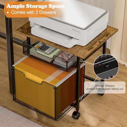 Rolling File Cabinet Cart, Printer Stand with Storage Drawer for Hanging File, Printers Table with Extended Desktop for Home Office, Printers Cabinet Shelf with Wheel for Fax Machine/Scanner