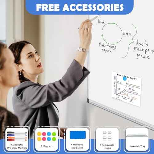 WALGLASS Double-Sided White Board, 24" x 18" Dry Erase Board Magnetic Whiteboard for Wall, Hanging Mounted Whiteboard Silver Aluminium Frame for Home, School, Office, Kitchen