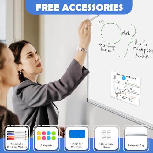 Double-Sided White Board Dry Erase, 20" x 30" Dry Erase Board for Wall with Silver Aluminium Frame, Magnetic Whiteboard for Office, Home, School, Kitchen