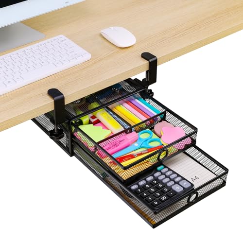 ROSYLINE Black 2-Tier Under Desk & Desktop Drawer Organizer - Large Capacity