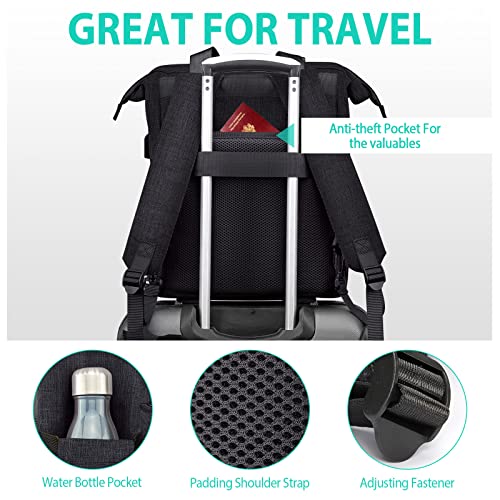 Laptop Backpack for Women Men, 17.3 Inch School Backpacks with USB Charging Port, Wide Open Large Backpack, Casual Daypacks for Travel College, Black