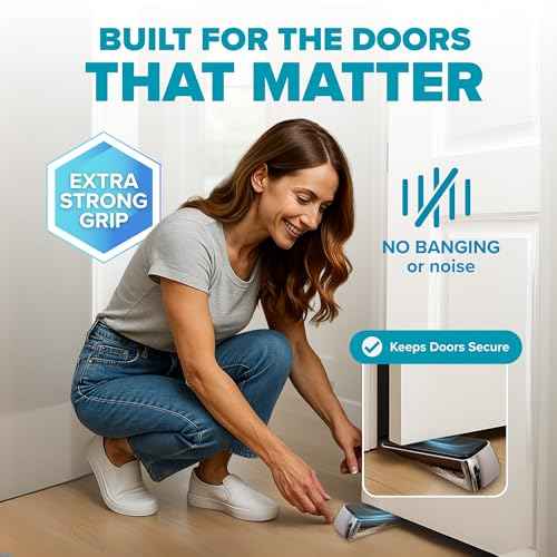Strongest Home Heavy Duty Door Stopper Wedge (2 Chrome PCs) | Non-Slip Rubber and Metal Door Stop for Heavy Doors| Work on Wood, Tile, Carpet + 2 White Wall Protectors
