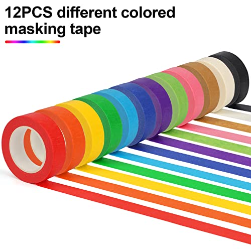 Guirnd 12PCS Colored Masking Tape 1.7cm x 12m Kids Art Supplies DIY Craft