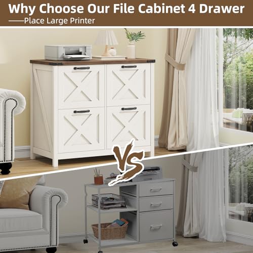 Halitaa Farmhouse Lateral File Cabinet with 4 Drawers – Rustic White and Brown