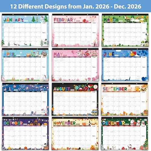 2026 Desk Calendar - Desk Calendar 2026, 17"¡¿12", JAN.2026 - Dec.2026, 12 Monthly Calendar with Corner Protectors - 12 Different Themes