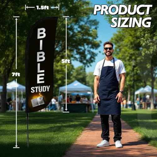 LookOurWay Feather Flag Pole Kit - 7 Feet Tall Advertising Banner with Fiberglass Pole Set and Ground Spike for Business Promotion - Church Flags - Bible Study Church