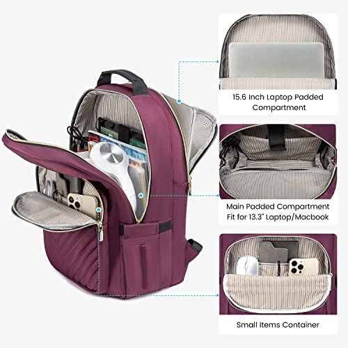 LOVEVOOK Laptop Backpack for Women 17.3 inch,Cute Womens Travel Backpack Purse,Professional Laptop Computer Bag,Waterproof Work Business Teacher Bags Carry on Backpack with USB Port,Deep-Purple