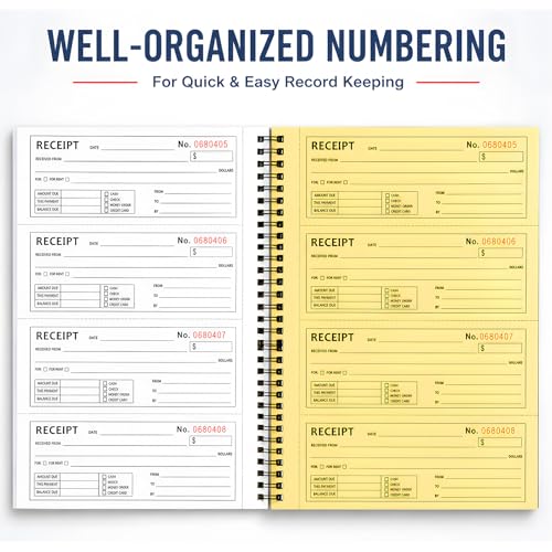 Receipt Book with Carbon Copies, 2-Part Money & Rent Receipt Book, 200 Sets, Spiral Bound (1 Pack) by Ougesi