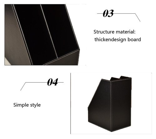 Vertical Style,Leather Magazine Holder Office Desk Organizer File Document Tray Box Bookends Book Stand (Black (2 Slot))