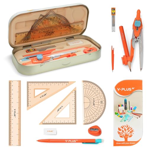 YPLUS 12-Pack Geometry Set with Protractor, Compass, Ruler & Accessories for Students