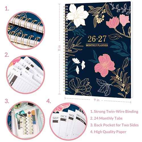 2026-2027 Monthly Planner/Calendar - Jan. 2026 - Dec. 2027, 9" x 11", Calendar Planner 2026-2027, 2 Year Monthly Planner, Tabs, 2-Size Pocket