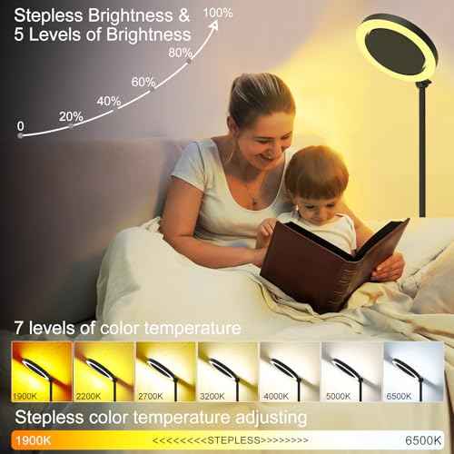 36W Bright LED Floor Lamp for Living Room with Remote, 75.5 Inch Tall Stepless Dimmable Standing Lamp for Office, Torchiere Floor Lamp with 2 Rotatable Lights 1900K-6500K for Bedroom