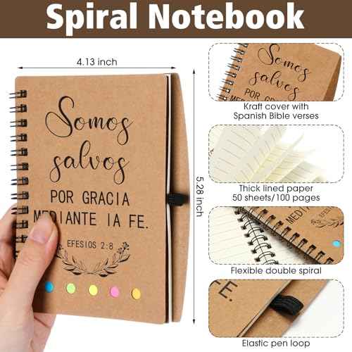 20 Set Spanish Christian Gifts Bulk Religious Notebooks with Bible Verse Pen, Inspirational Spiral Prayer Journal Notepad and Pen Set Church Gifts for Women Men Family Sunday School Church (Kraft)