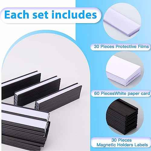 100 Pieces Magnetic Label Holders with Magnets Magnetic Data Card Holders with Clear Plastic Protectors for Metal Shelf, Whiteboard (0.75 x 6 Inch)