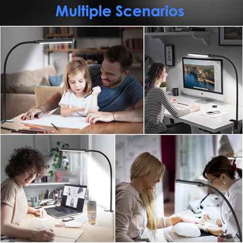 ShineTech LED Desk lamp with Clamp, 5000K Daylight White 11 Brightness Level Eye-Caring Clip Lights for Home Office, Flexible Gooseneck USB Adapter, Black