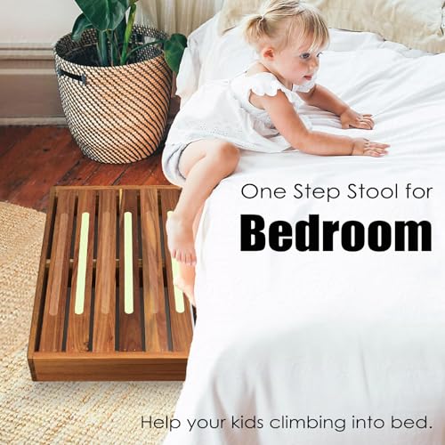 Acacia Wooden Step Stool, Non-Slip Surface 3.5¡± Height One Step Stools, Stepping Platform for Adults & Elderly, No Assembly Required, Bed Steps for High Beds/Entrance/Stairs/Bathroom/RV
