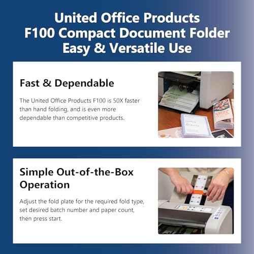 United Office Products F100 Automatic Paper Folding Machine, 200-Sheet Capacity, Folds Letter and Legal Size Paper, High-Speed Letter Folding Machine for Offices, Schools and Churches
