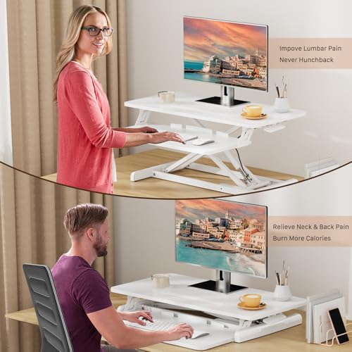 JOY worker 32-Inch White Standing Desk Converter, Height Adjustable Sit-Stand Riser