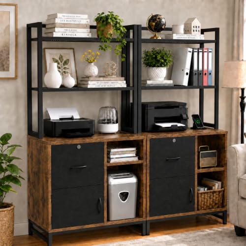 Homieasy Vertical Filing Cabinet with Bookshelf - Rustic Brown (Variation: Rustic Brown)