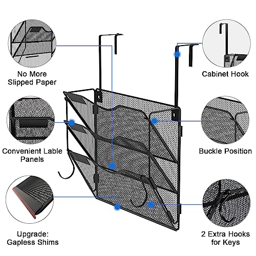 BOHDK 3-Pocket Wall File Organizer Black Foldable Hanging Mail Holder with Label Panel