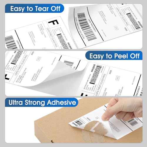 MaxGear 4" x 6" Direct Thermal Labels, 2000 Fanfold Labels, for Shipping & Mailing, Perforated White, Commercial Grade with Permanent Adhesive, Compatible with Most Thermal Printers,4 Stack