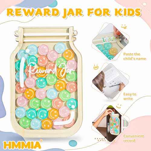 Personalized Magnetic Reward Jar, Smiley Faces Jar with Colorful Letter Stickers, Ideal for Classroom Reward System, Home Chore Chart, Positive Behavior Training (42PCS Smiley)