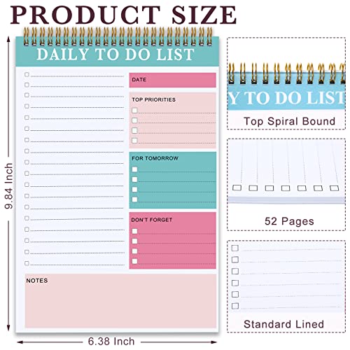 20 Pcs Daily to Do List Notepad Daily Planner with 52 Sheets Tear Off, Spiral to Do List Notebook Notepad Undated Bulk for Adults Kids Classroom Office Plan Work Schedule Checklist, 6.38 x 9.84 Inch
