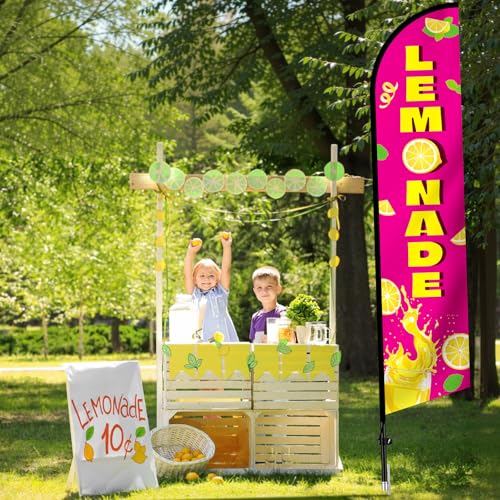 Lemonade Feather Flag with Pole Kit 15 ft Banner Sign for Business Advertising Feather Flag Sign with Flagpole for Outside Garden Business Store Party