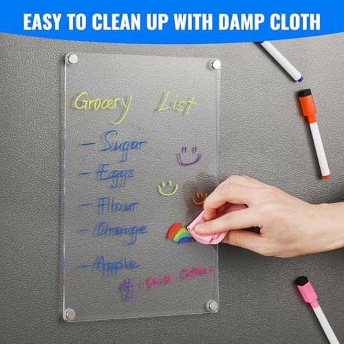 LANDNEOO 2 Pack 12x8 Acrylic Magnetic Whiteboards for Fridge, Dry Erase Menu & Planning Boards with 8 Markers
