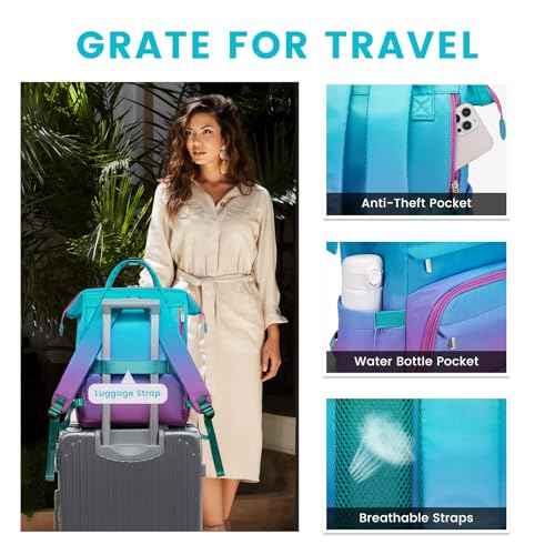 LOVEVOOK Gradient Laptop Backpack for Women,15.6 Inch Work Computer Bakcpack Purse Laptop Bag With Anti-Theft Pocket,Waterproof Carry on Teacher College Backpack for Travel,Green-Red
