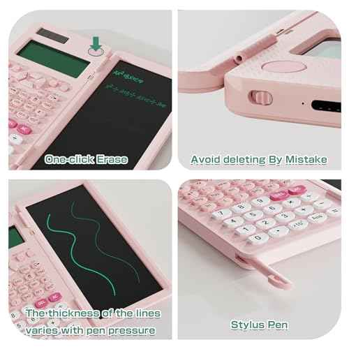 Rechargeable Scientific Calculator for Students, Pink 991ES MAX Foldable Science Calculator with Notepad 417 Function Solar Energy Science Calculators for Middle and High School Supplies (Pink)