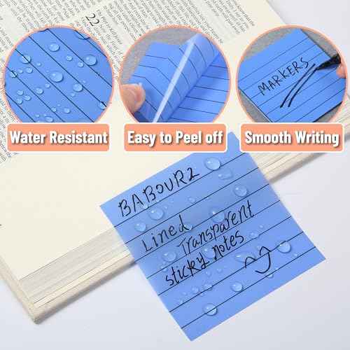 Mr. Pen- Transparent Sticky Notes, 3"x3", 10 Pads, 7X Lined, 3X Blank, 500 Sheets, Vibrant Colors, Lined Transparent Sticky Notes Lines, Back to School Supplies