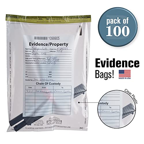 BankSupplies Clear Evidence Bags | Case of 100 | 9W x 12H | Tamper Evident Seal | Write-On Panel for Information | Plastic Safety Security Bag | Serial Numbers & Tear Off