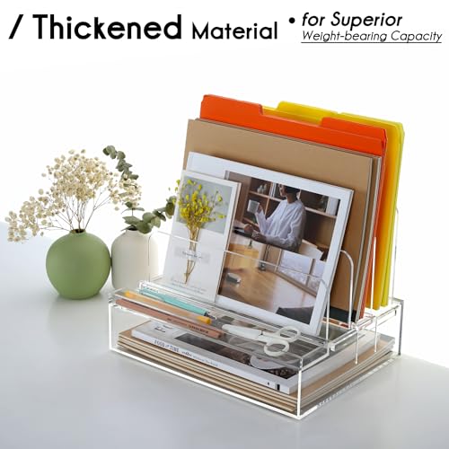 DINGHUO Desk Organizers and Accessories, Acrylic File Folder Rack with 3 Vertical File Holder, Letter Size Paper Tray Office Supplies Storage for Home Office, -1 Pack