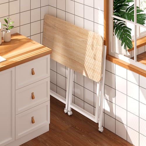 4NM 31.5-Inch Folding Mobile Laptop Desk - Natural & White Small Space Office Table