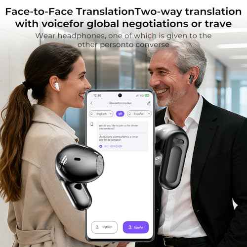 NE20 Translation Earbuds Real Time, AI 135 Language Translator Earbuds, 5 Translation Modes, LCD Touch Screen, HiFi Sound, Translate Ear Buds Wireless Bluetooth 6.0 Headphones for Travel Learning