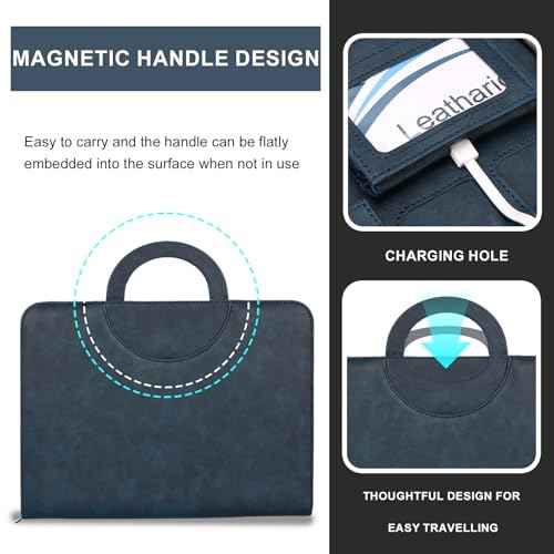Leathario Portfolio Binder, Includes 5 Folder Index Dividers, 13 Inch Tablets Organizer with Handle, Vegan Leather A4 Padfolio, Multi-Pocket Notepad Business Planner Professional Document