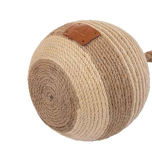 PEMAR Natural Wicker Door Stopper with Handle, Rustic Farmhouse Decorative Door Stop, Heavy Indoor Doorstop, Nautical Blocker Jammer 6.3''D Sphere Ball Shape (Jute)