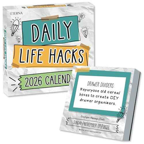 2026 Daily Life Hacks Desktop Calendar | Day To Day Tear Off Calendar with 365 Interesting Hacks & Facts for Everyday of the Year, Fun Box Calendar Gift For Men or Women, Christmas Stocking Stuffer Gift for Home or Office
