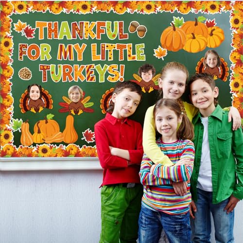 Thanksgiving Turkey Bulletin Board Decorations Set Thankful for My Little Turkeys Bulletin Board Fall Turkey Pumpkins Leaves Thanksgiving Classroom Decorations DIY Craft Photo