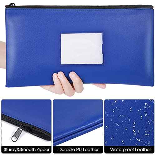 20 Pcs Money Bank Bag with Zipper 11 x 6 Inch Money Pouch Bulk Security Bank Deposit Bag with Clear Window Leatherette Cash Coin Wallet for Women Men(Dark Blue)