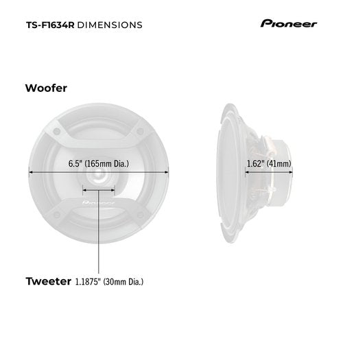 Pioneer F-Series TS-F1634R 6.5” 2-Way Speakers (Pair) – 200W Max, Balanced Sound + Smooth Treble, Great Stock Replacement, High-Efficiency Speaker Designed for OEM Power